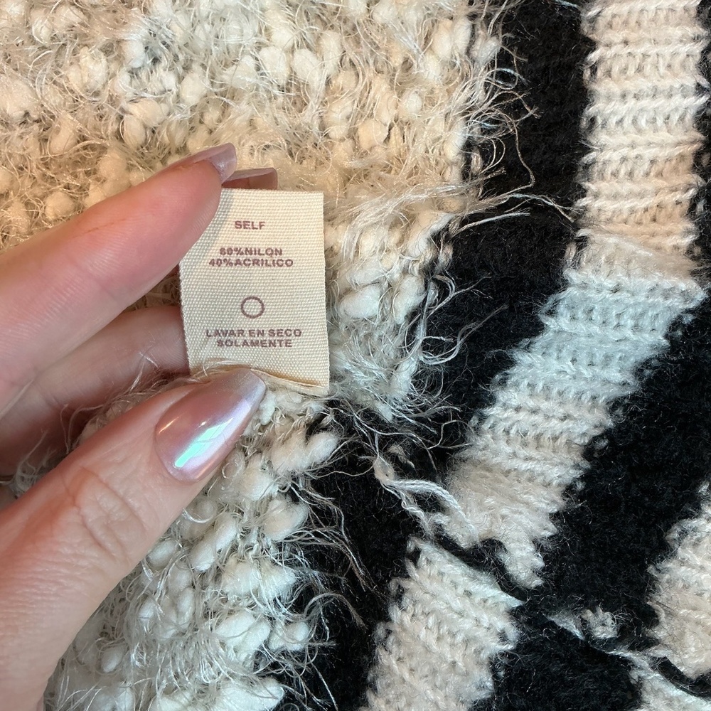 Hem & Thread Textured Hooded Cardigan Cream Black Striped Trim Size M - Picture 8 of 9